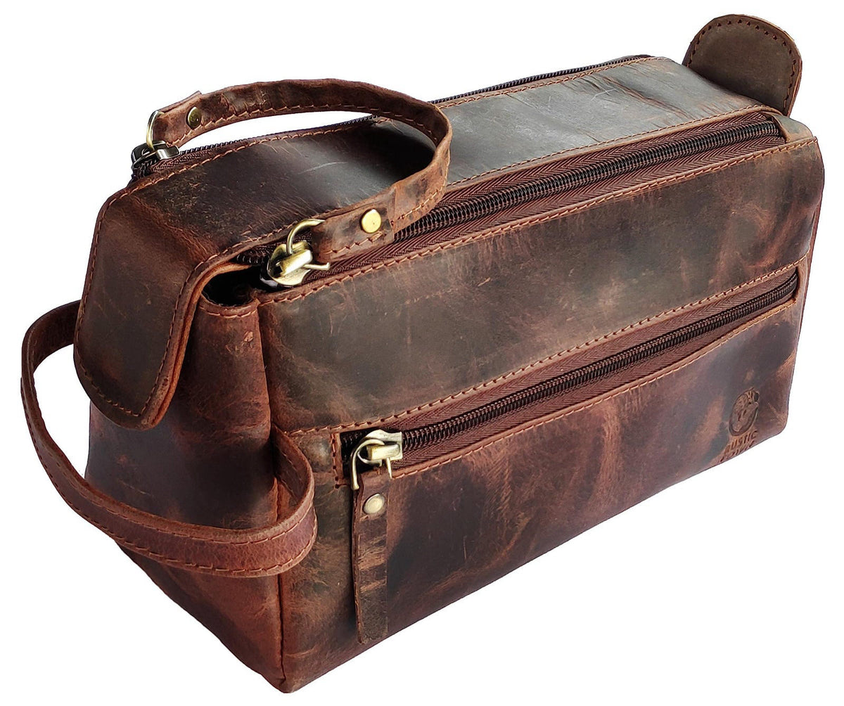 RUSTIC TOWN Leather Toiletry Bag for Men - Full Grain Travel Dopp Kit & Shaving Bag – product photo (Toiletry Bags)