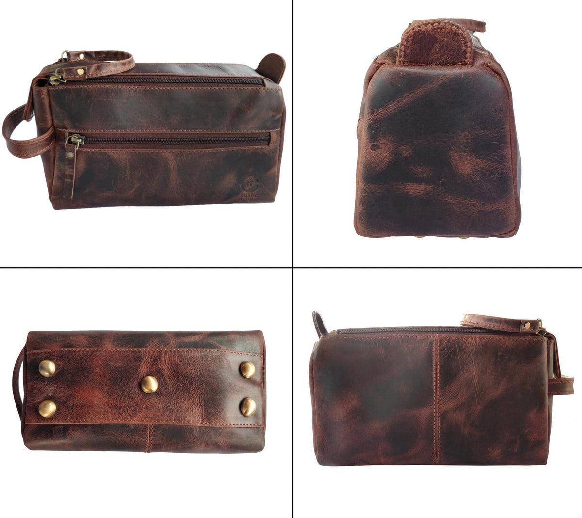 RUSTIC TOWN Leather Toiletry Bag for Men - Full Grain Travel Dopp Kit & Shaving Bag – alternate angle