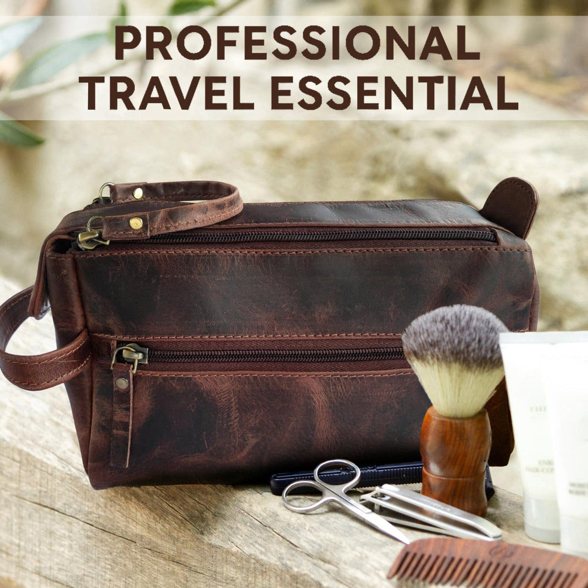 RUSTIC TOWN – Toiletry Bags on display