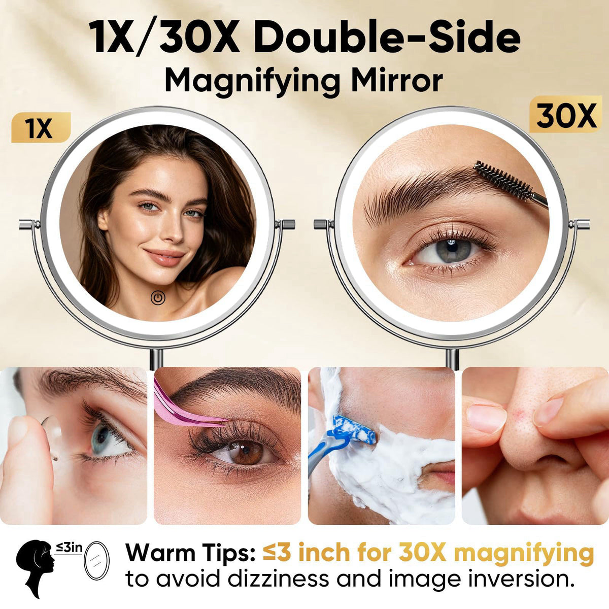 FASCINATE 8" Rechargeable Wall Mounted Makeup Mirror Double Sided Magnifying – full view