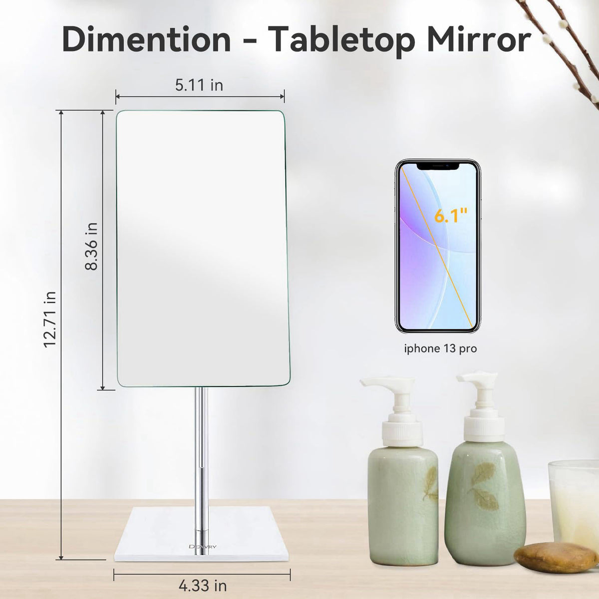 DOWRY Tabletop Magnifying Makeup Mirror Vanity Mirror Polished Chrome – packaging and label