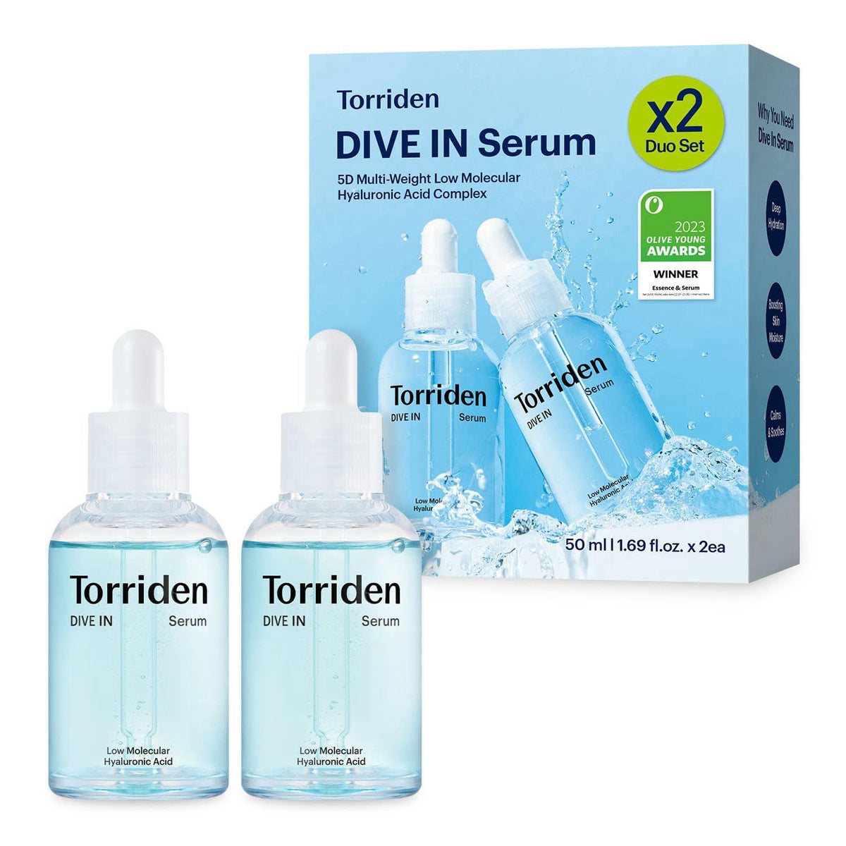 Torriden DIVE IN Hyaluronic Acid Serum 50ml(1.69 fl.oz.) * 2 (Pack of 2) | Deep Hydration to Get Glow Skin | Hyaluronic 