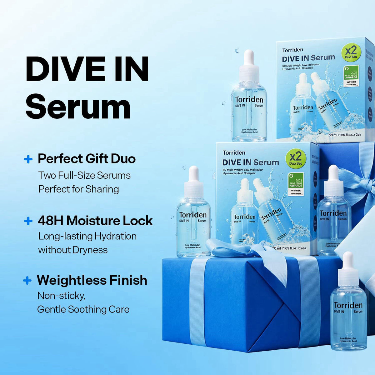Torriden DIVE IN Hyaluronic Acid Serum 50ml(1.69 fl.oz.) * 2 (Pack of 2) | Deep Hydration to Get Glow Skin | Hyaluronic 