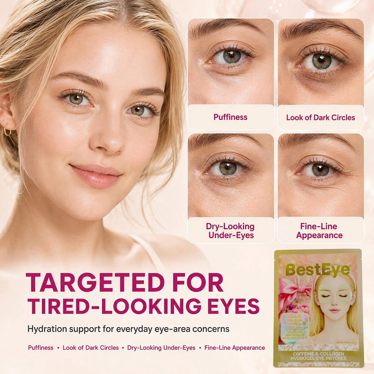 Besteye Collagen Under Eye Patches for Puffy Eyes and Dark Circles,Eye Mask – full view, size 10 pairs