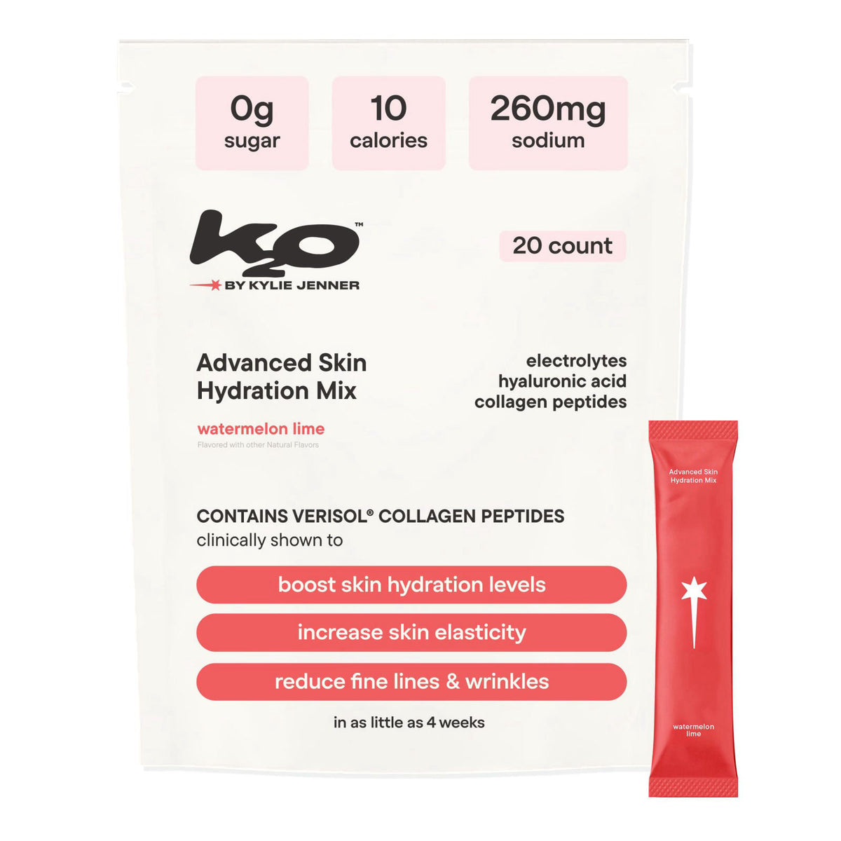 k2o by Kylie Jenner Advanced Skin Hydration Mix with Electrolytes, Hyaluronic Acid & Verisol Collagen Peptides - Clinica