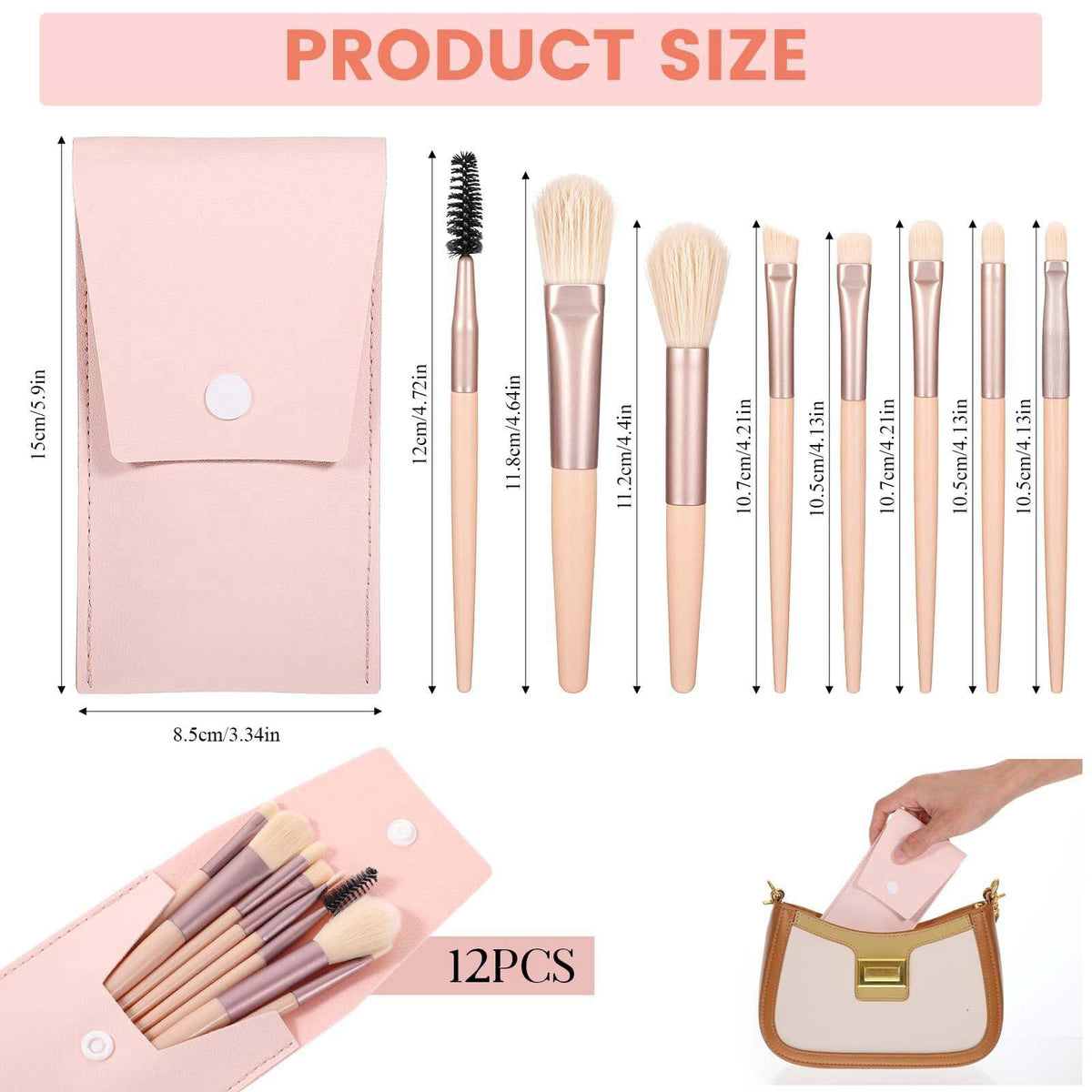 Telooco 36 Set Makeup Brush Set with Travel Pouch, Portable Make up Brushes – close-up detail in Skin color