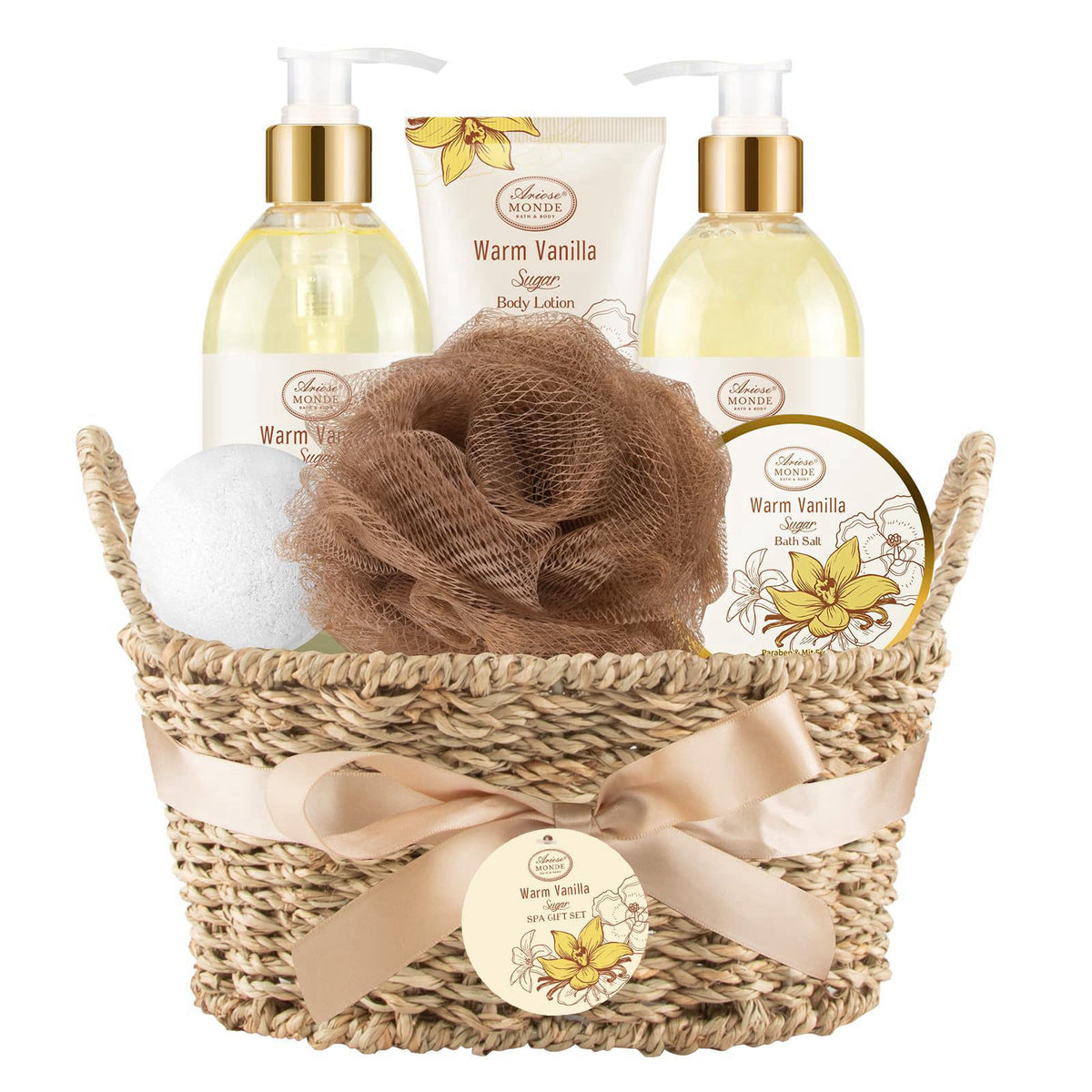 ArioseMonde Bath and Body Warm Vanilla Sugar Gift Set, 7pcs Gift Basket for Women, Mom – product photo (Sets &amp; Kits)