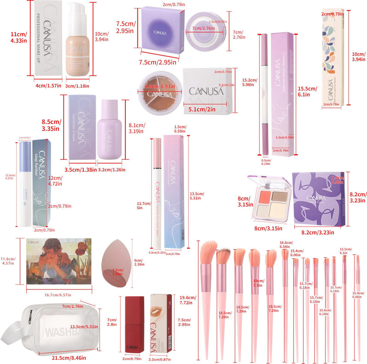 26Pc Full Face Makeup Set Gift Surprise for Women Cosmetic Essential Starter Bundle Include 24 Colors Eyeshadow Palette,