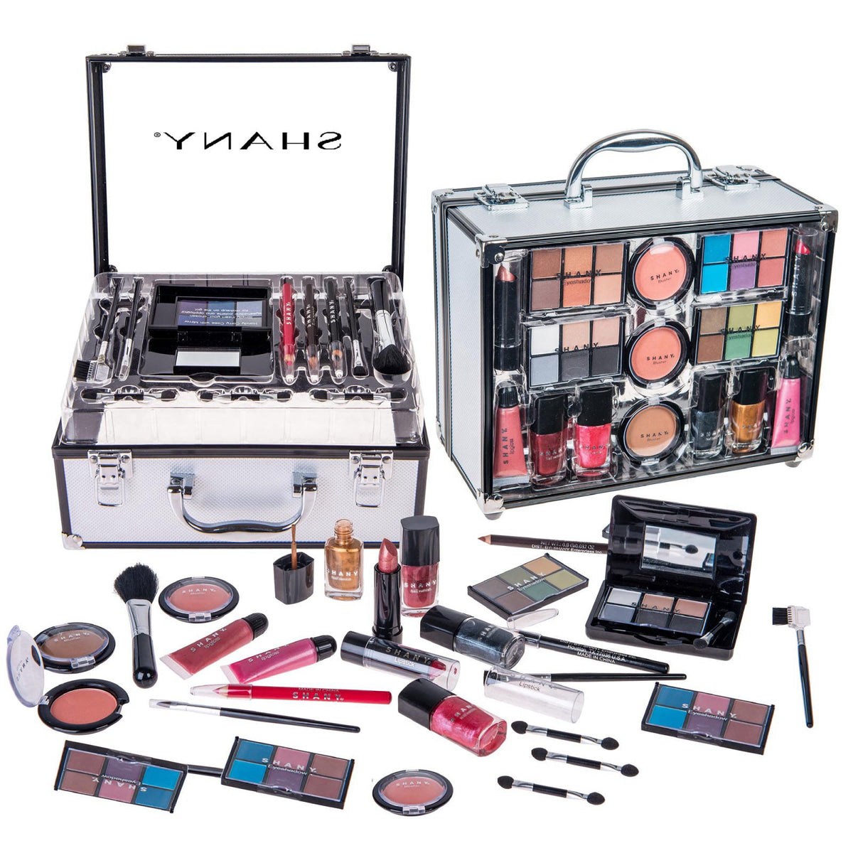 SHANY Carry All Trunk Makeup Train Case with Re-usable Aluminum Beauty Storage Organizer Case. Make up Set with Eye pale