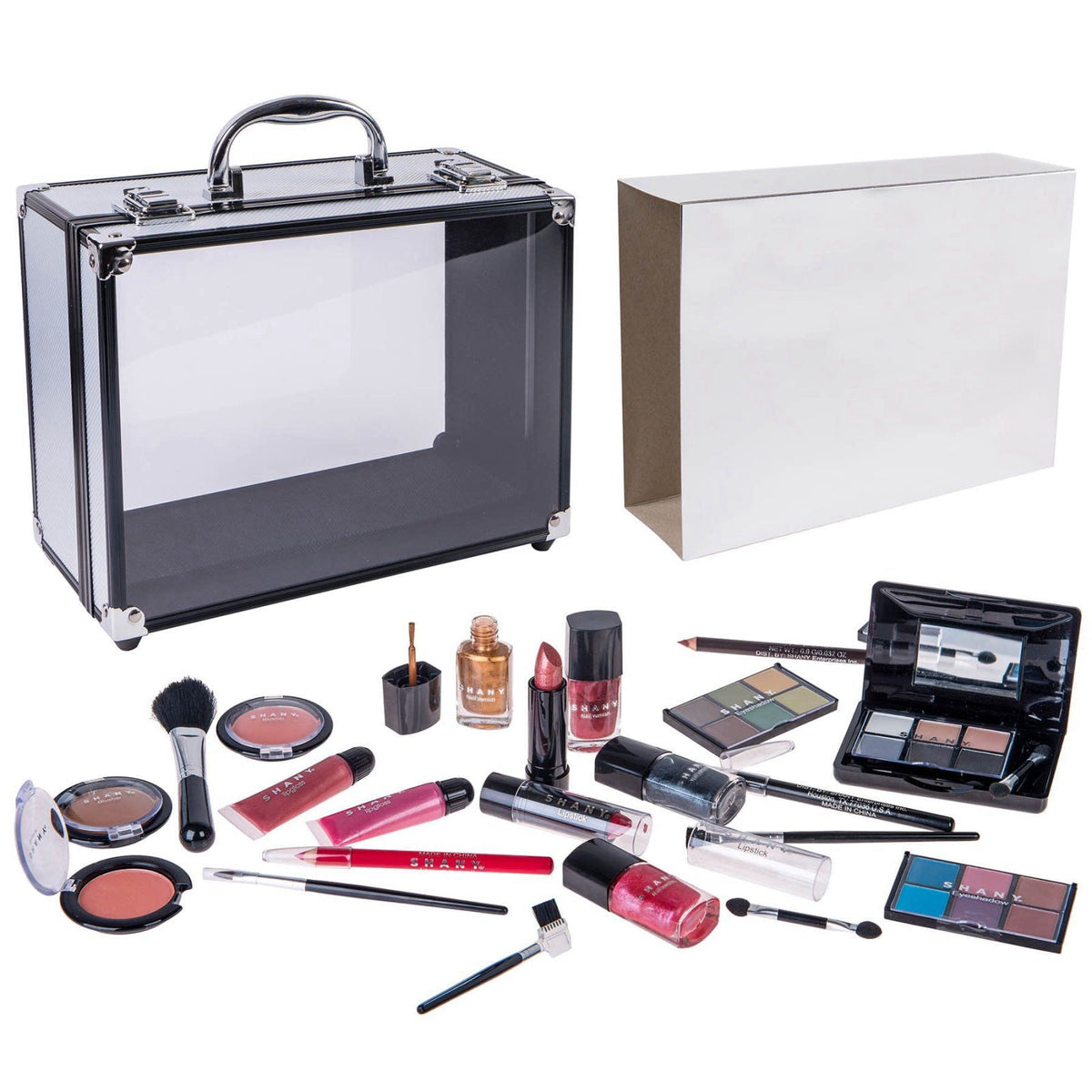 SHANY Carry All Trunk Makeup Train Case with Re-usable Aluminum Beauty Storage Organizer Case. Make up Set with Eye pale