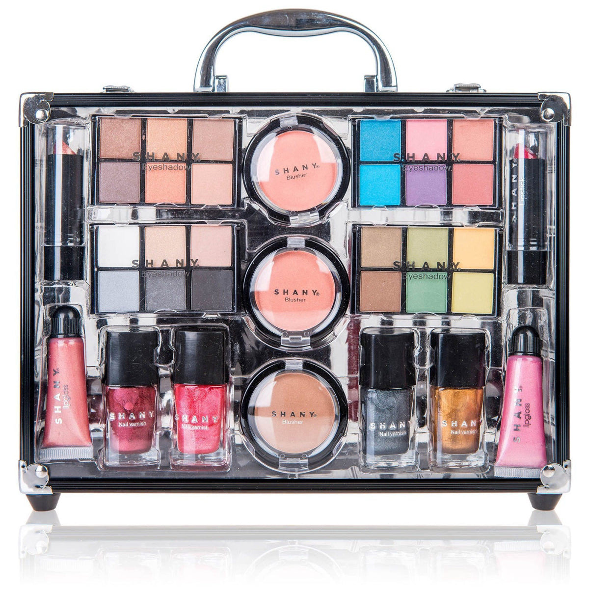 SHANY Carry All Trunk Makeup Train Case with Re-usable Aluminum Beauty Storage Organizer Case. Make up Set with Eye pale