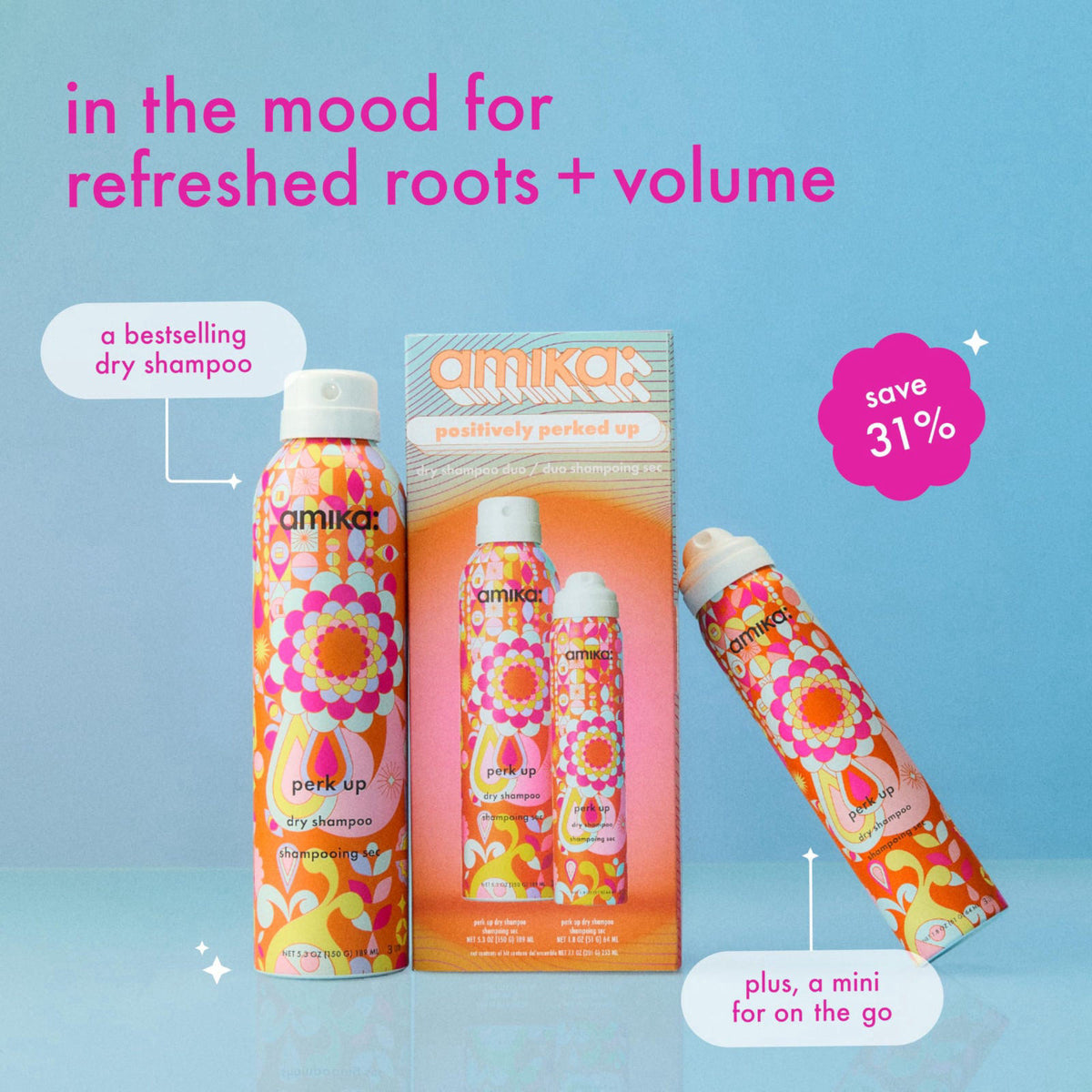 amika positively perked up dry shampoo duo | gift set for refreshing hair between wash days – product photo (Dry Shampoo