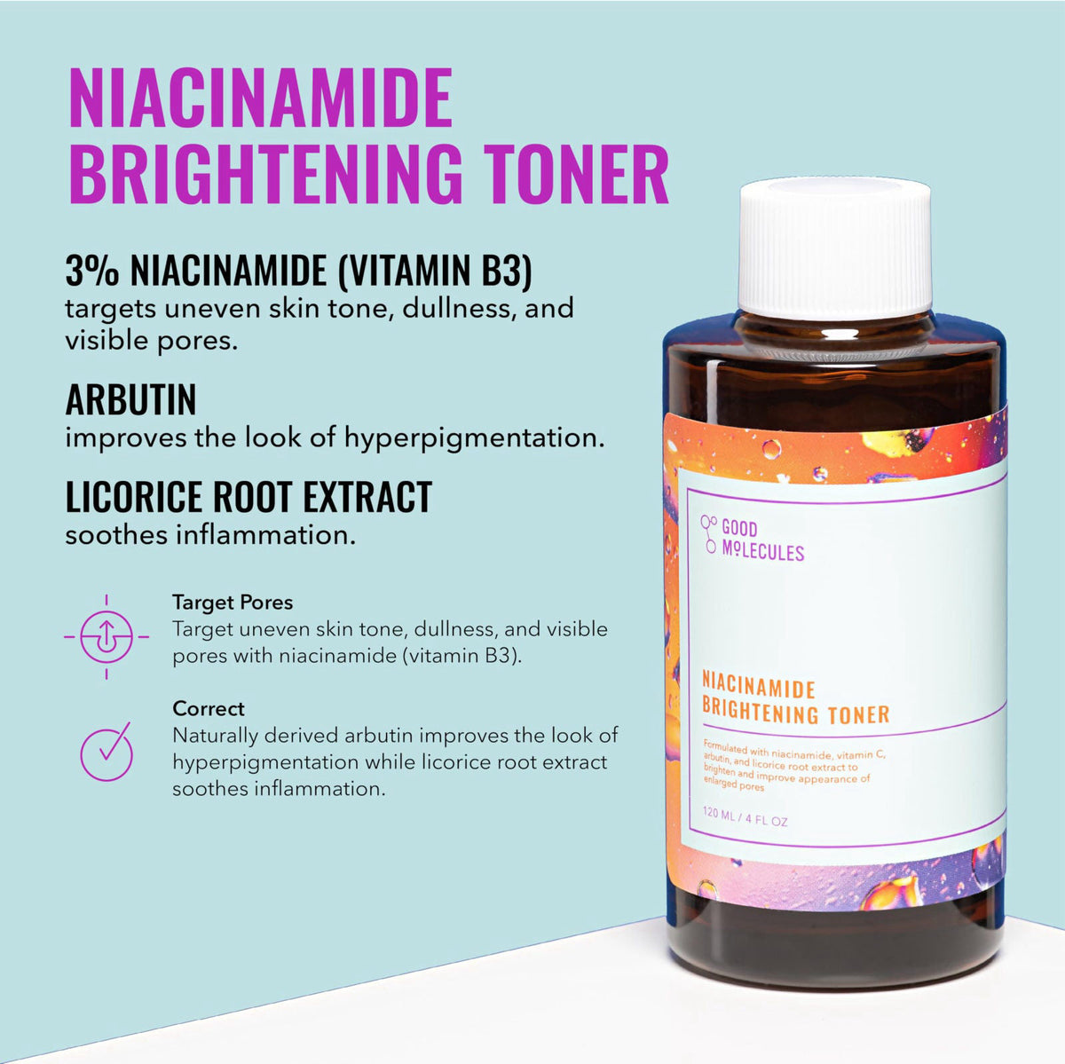 Good Molecules Cleanse, Tone & Moisturize Skincare Set – Hydrating Facial Cleansing Gel (200ml), Niacinamide Brightening