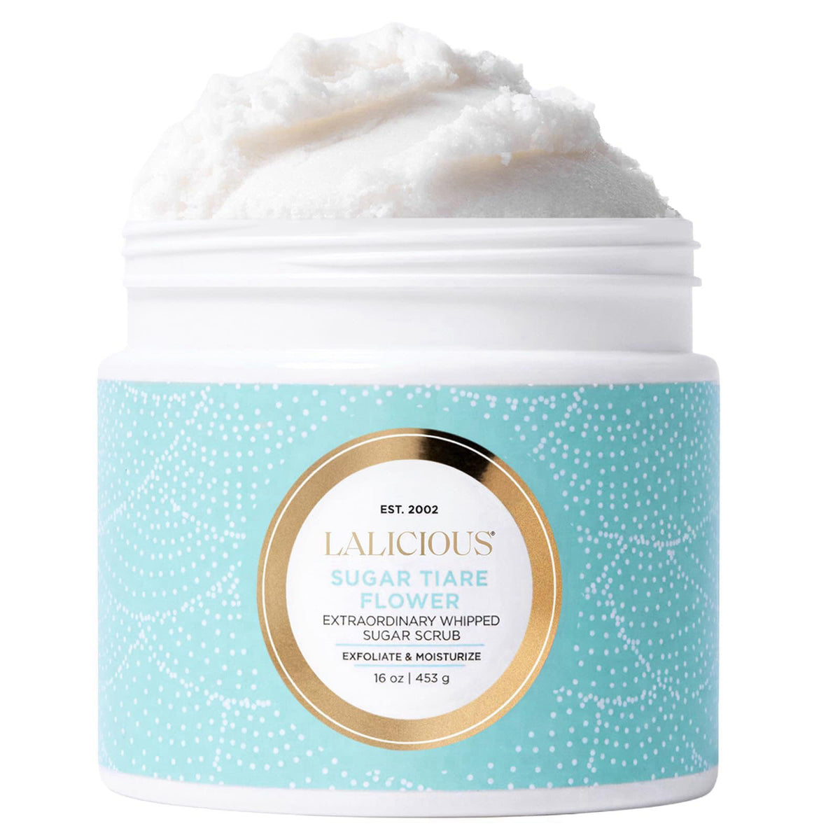 LALICIOUS Sugar Tiare Flower Exfoliating Body Scrub, Moisturizing Whipped Exfoliator, Pre-Shave Scrub for Ingrown Hairs 