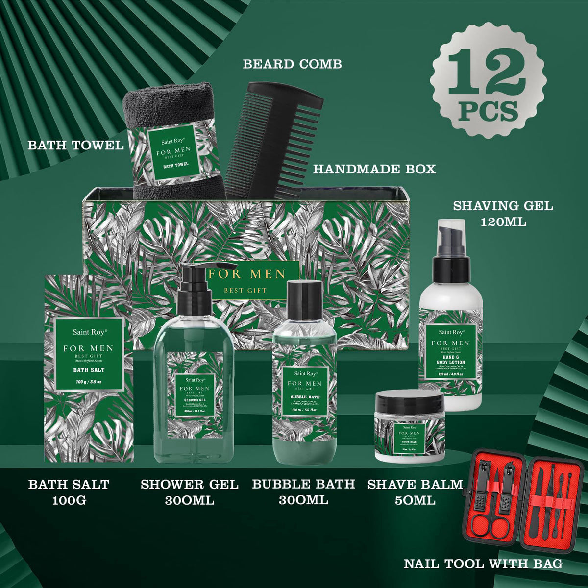 Saint Roy 15Pc Man Perfume Beard Grooming Spa Set For Men, Facial Skin Care Set – close-up detail