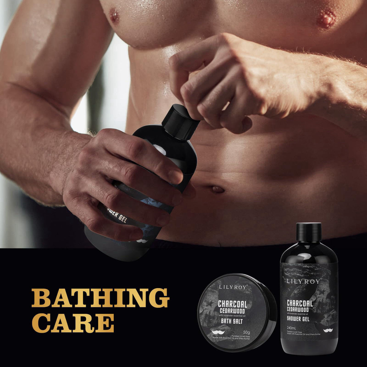 LILY ROY Fathers Day Spa Gifts for Men - Bath and Beard Gift Set for Men & Dad – back view and specifications