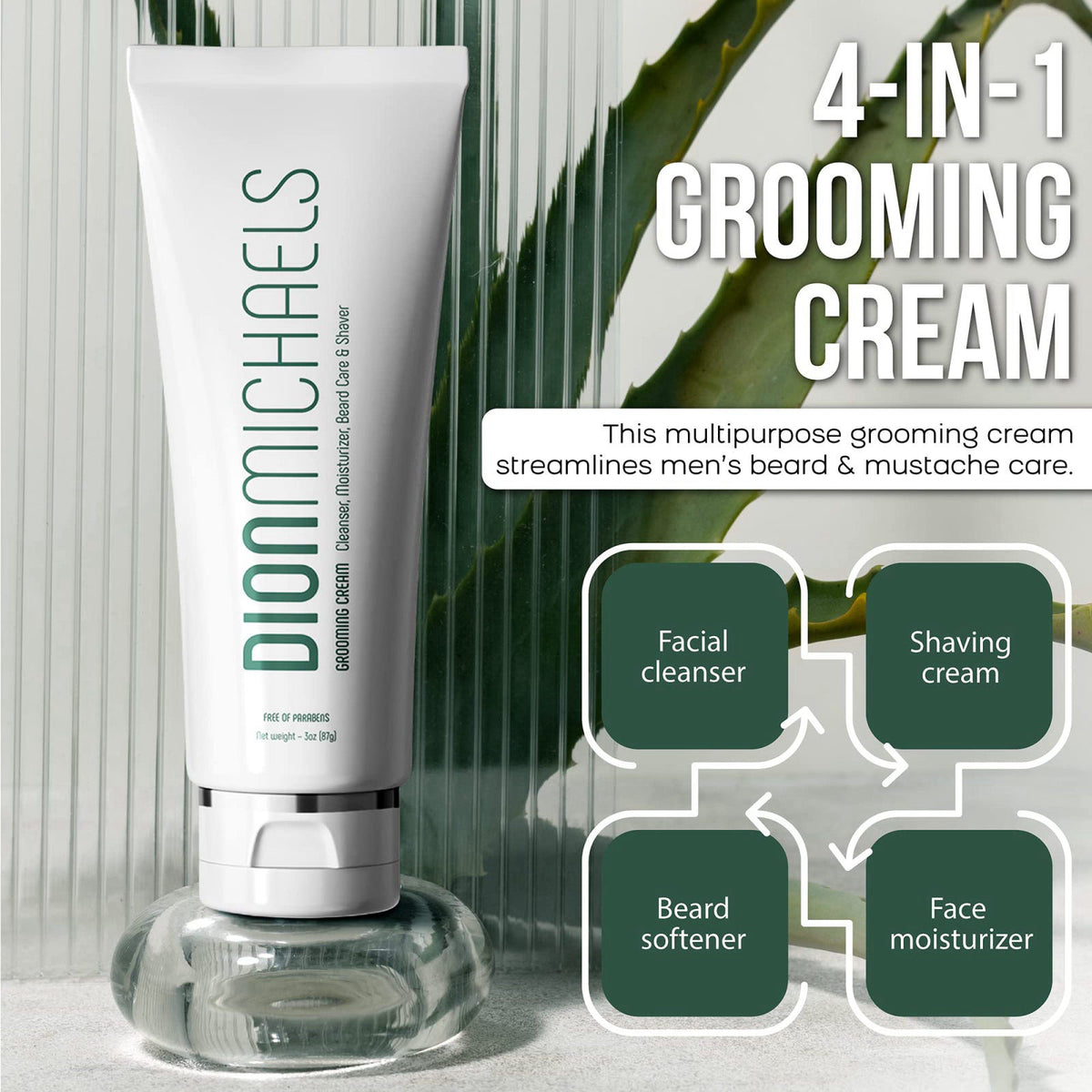 Dion Michaels 2-Pack Shaving Set, 4-in1 Grooming and Shave Cream & 2-in-1 Aftershave Balm – back view and specifications