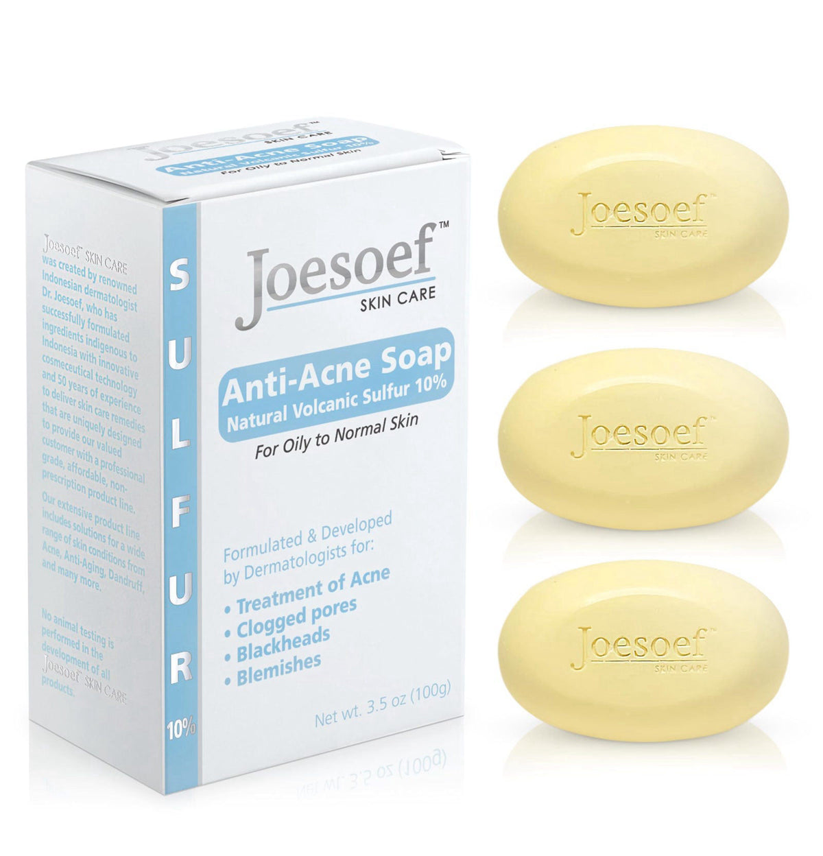 JOESOEF SKIN CARE Joesoef Anti-Acne Soap, Natural Volcanic Sulfur 10%, for Oily to Normal Skin, 3.5-Ounces (Pack of 3) –