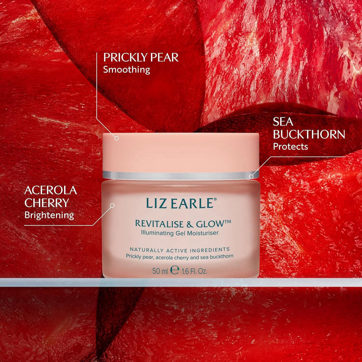 Liz Earle Revitalize & Glow Illuminating Gel Face Moisturizer, 50ml – close-up detail
