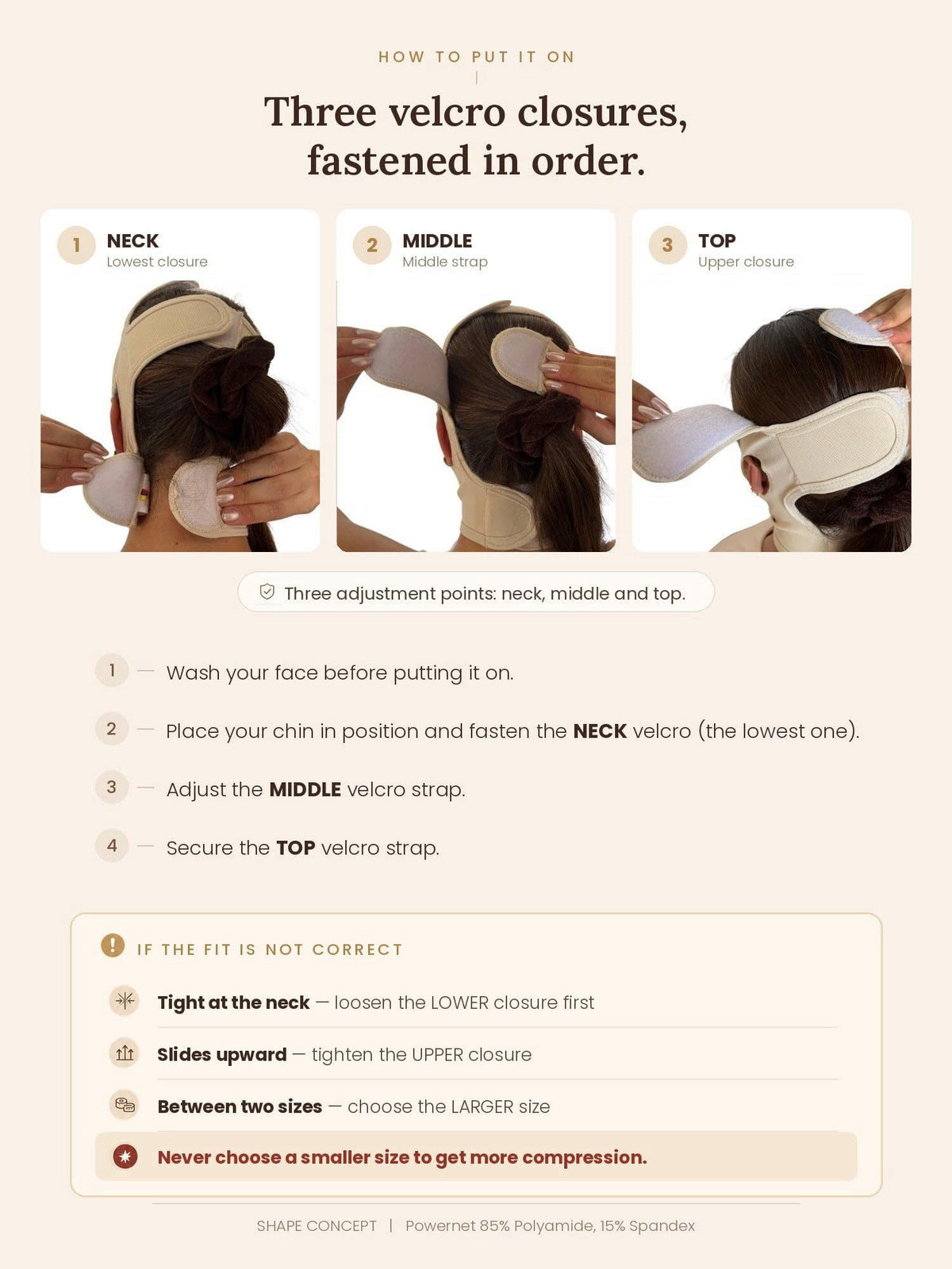 SHAPE CONCEPT 301 Chin Strap Support Band Neck Face High Compression – full view