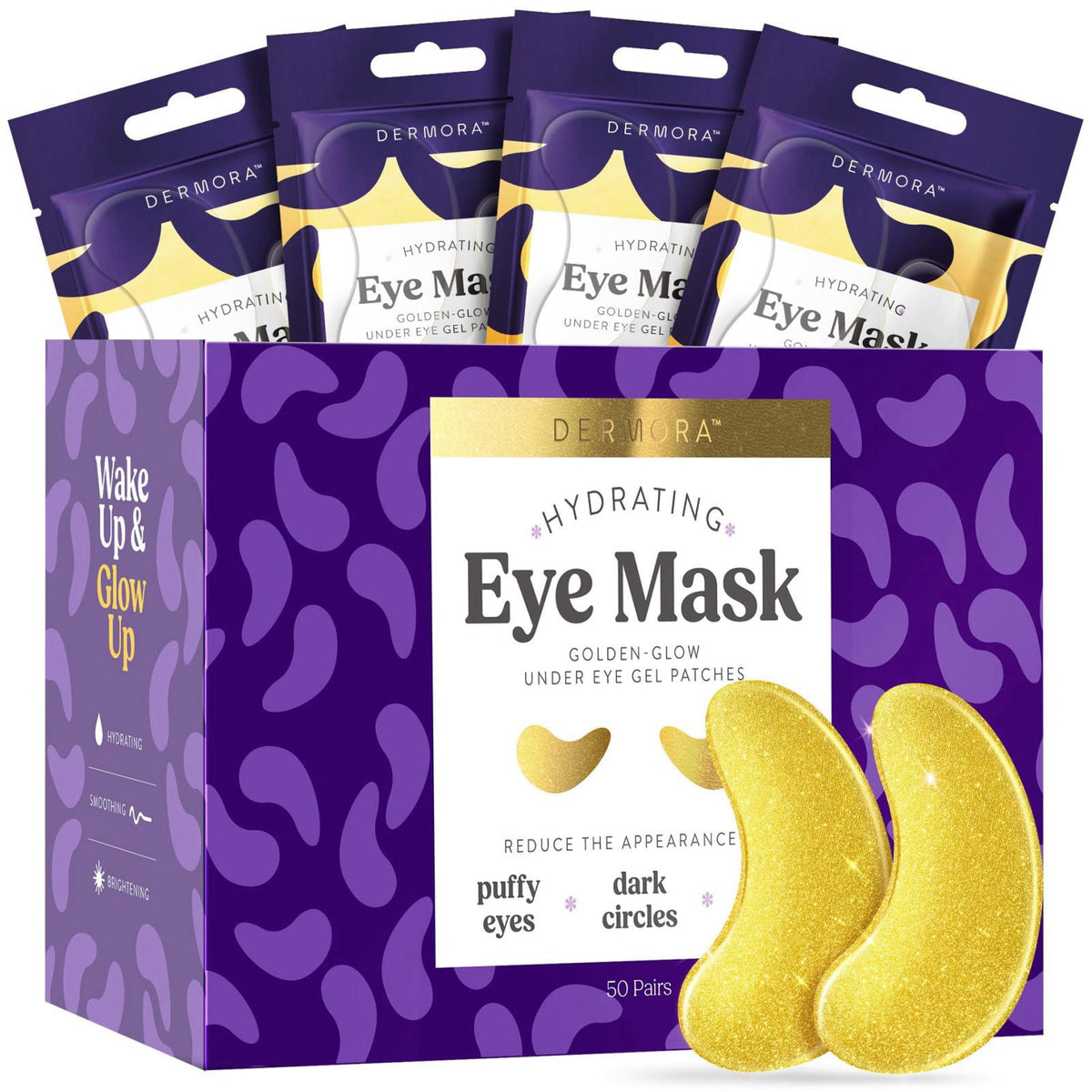 DERMORA Golden Glow Under Eye Patches 50 Pairs and Peach Foot Peel Masks 2 Pack – close-up detail