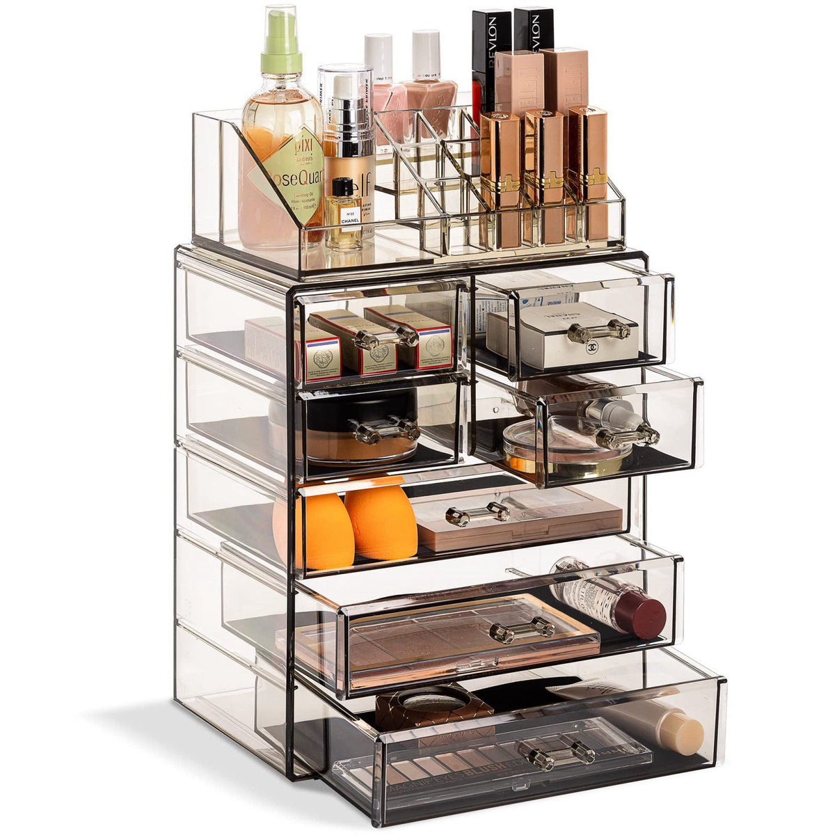 Sorbus Makeup Organizer, 7-Drawer Acrylic 2-Piece Set (Black Jewel) – product photo (Cosmetic Display Cases)