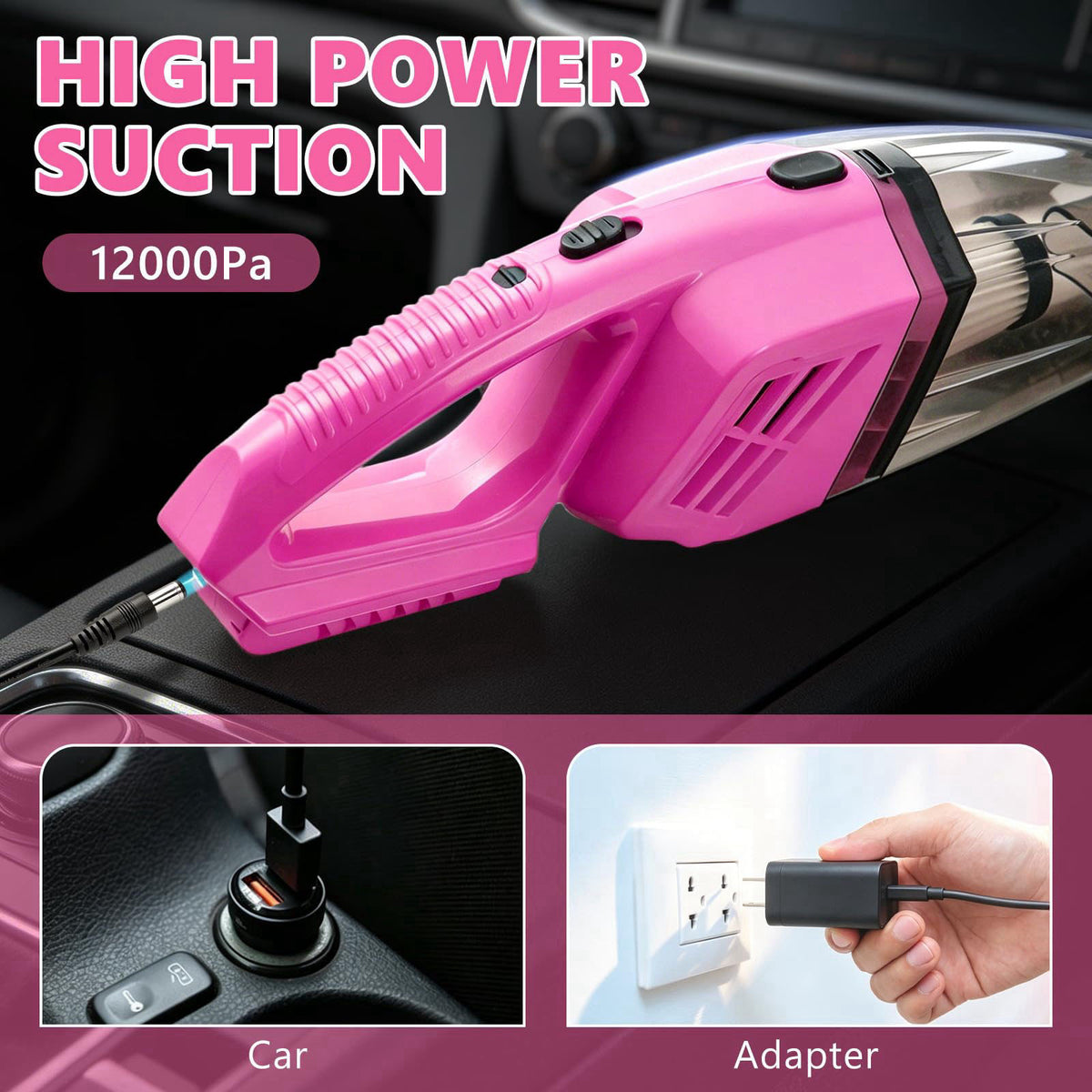 AUTODECO Car Cleaning Kit, Car Interior Detailing Kit with 12000PA Black Handheld Vacuum, Brush Set, Windshield Tool, Du