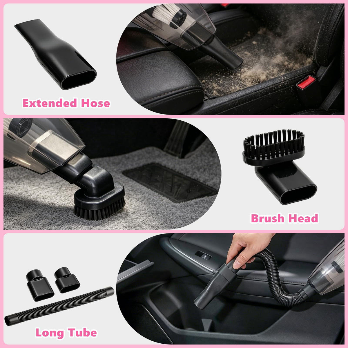AUTODECO Car Cleaning Kit, Car Interior Detailing Kit with 12000PA Black Handheld Vacuum, Brush Set, Windshield Tool, Du