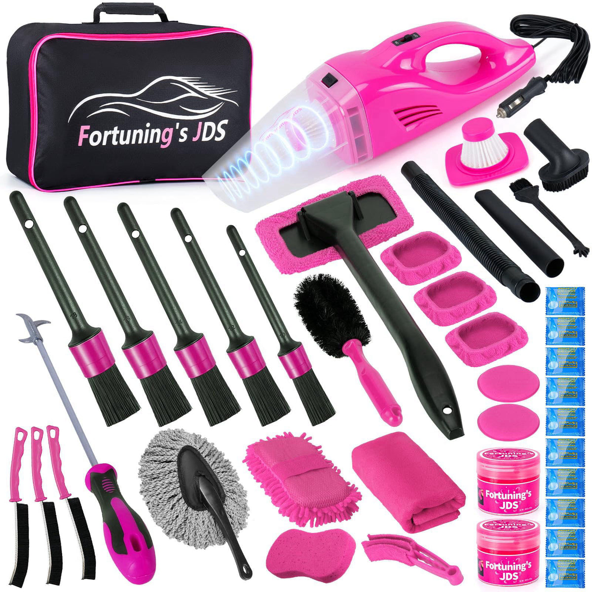 Fortuning's JDS 38PCS Car Detailing Kit Interior Cleaner with High Power Handheld Vacuum, Car Wash kit with Detailing Br