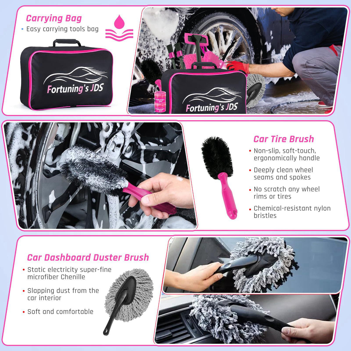 Fortuning's JDS 38PCS Car Detailing Kit Interior Cleaner with High Power Handheld Vacuum, Car Wash kit with Detailing Br
