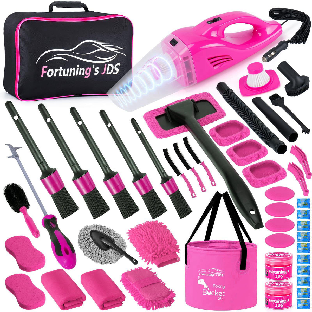 Fortuning's JDS 47PCS Car Detailing Kit Interior Cleaner, Car Cleaning Supplies with High Power Car Vacuum Cleaner,Auto 