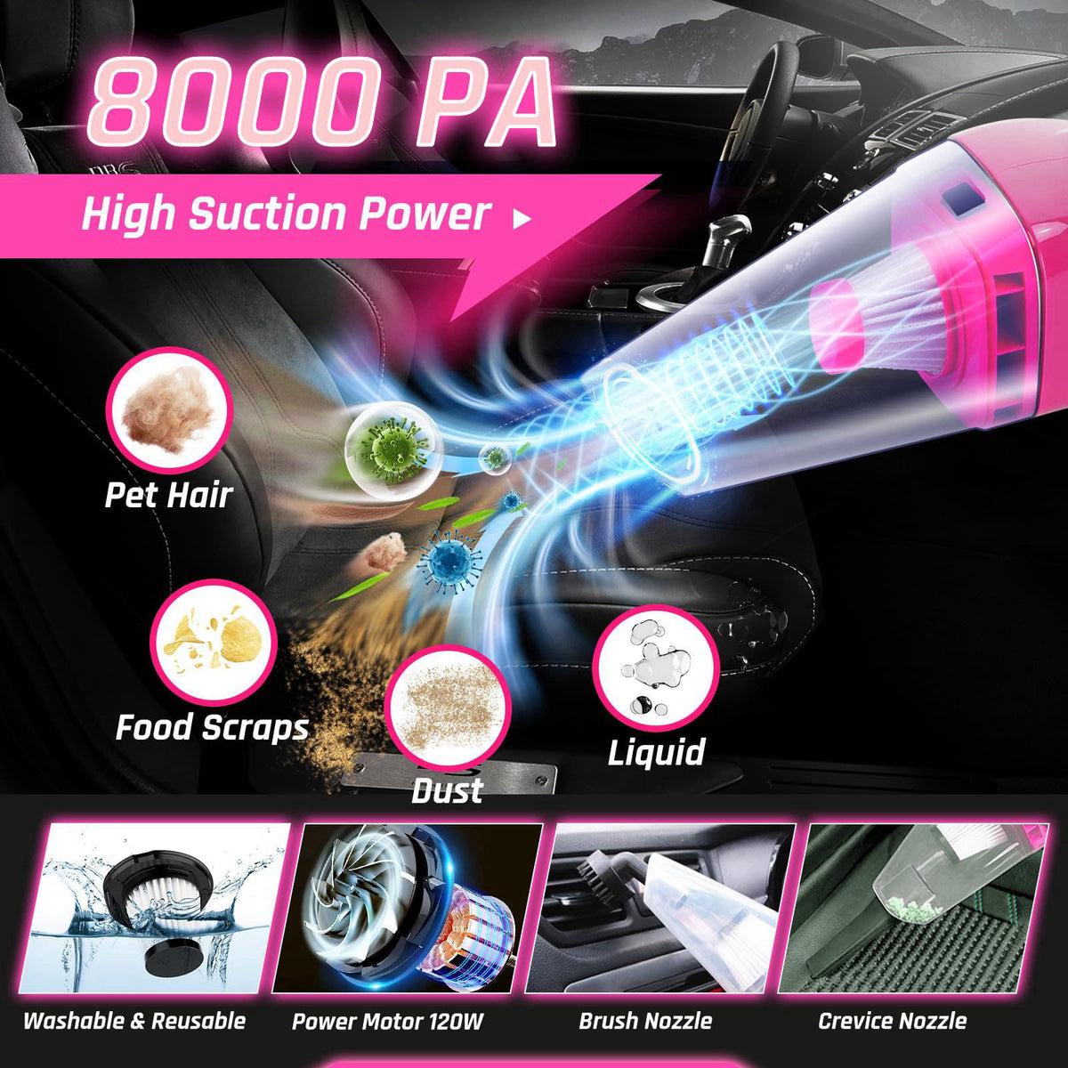 Fortuning's JDS 47PCS Car Detailing Kit Interior Cleaner, Car Cleaning Supplies with High Power Car Vacuum Cleaner,Auto 