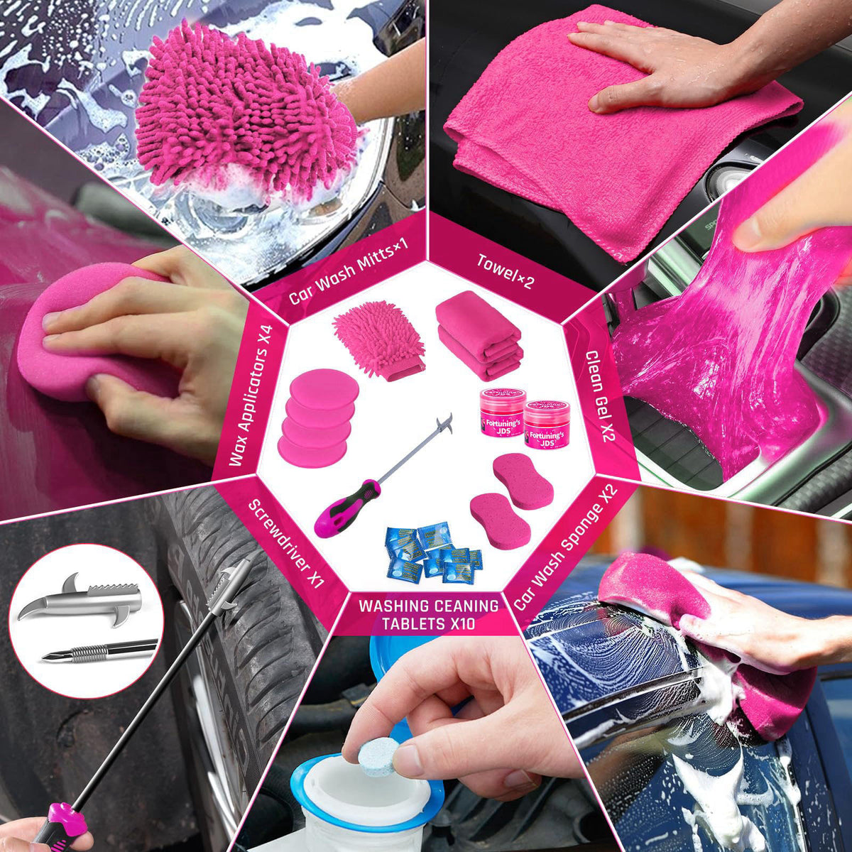 Fortuning's JDS 47PCS Car Detailing Kit Interior Cleaner, Car Cleaning Supplies with High Power Car Vacuum Cleaner,Auto 