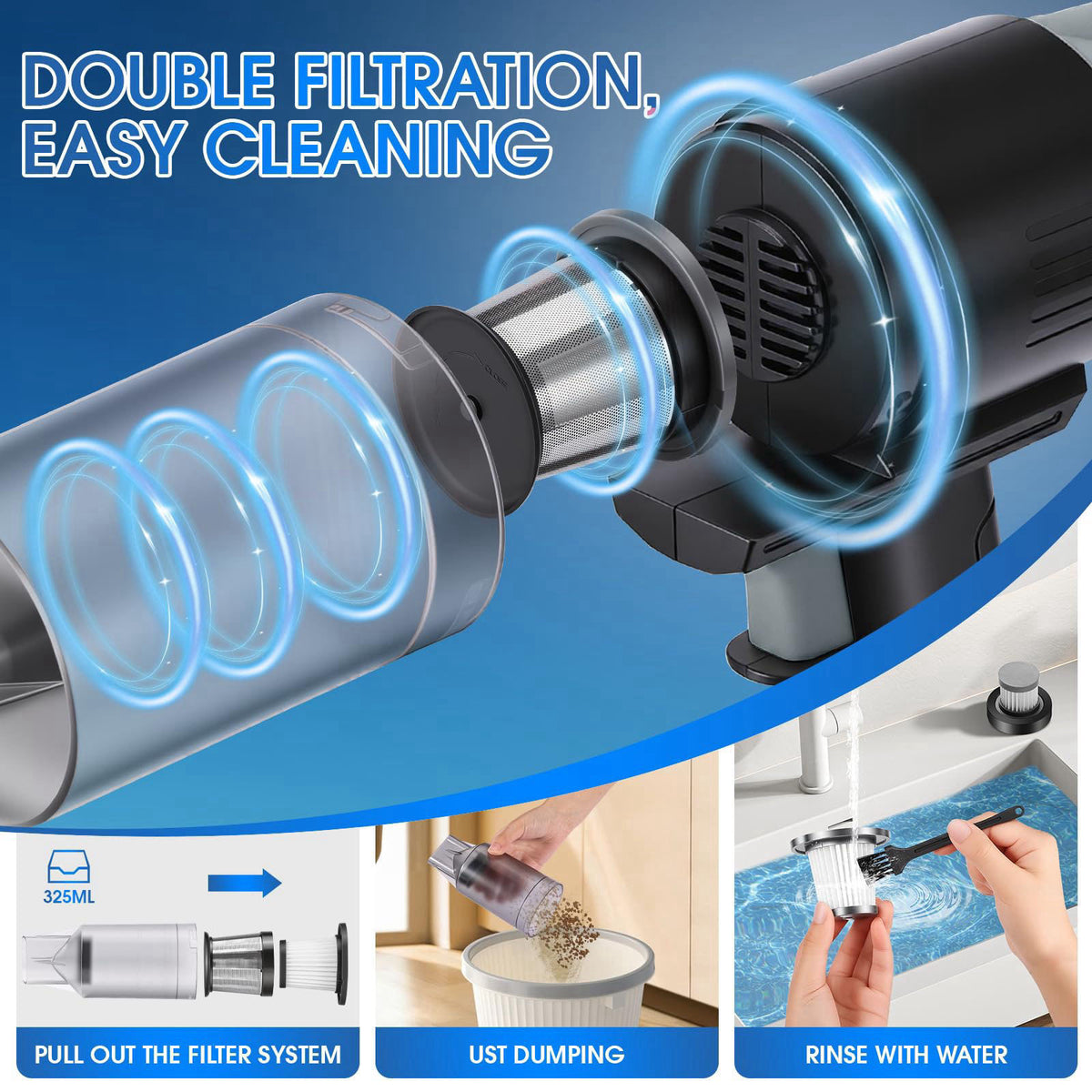 vioview 26pcs Car Cleaning Kit, Gray Interior Detailing Kit with High Power Vacuum Portable Cordless, Handheld Vacuum Cl