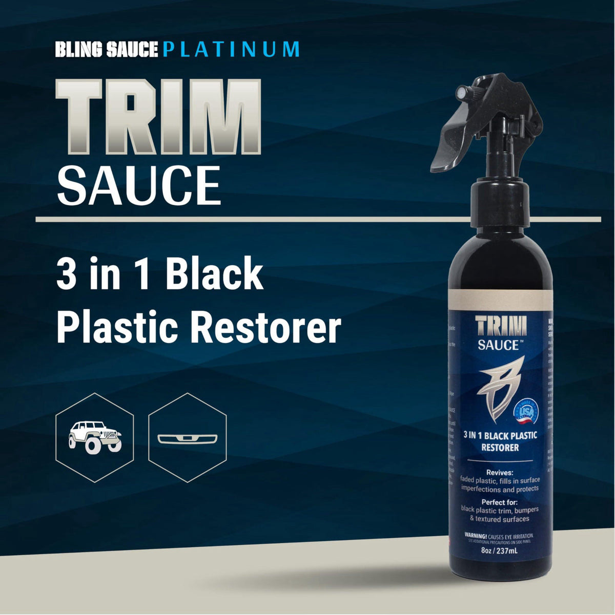 Bling Sauce Platinum Fast 4 Kit Automotive Cleaners, Speed, Interior, Tire and Trim Sauce, 8 oz each – back view and spe