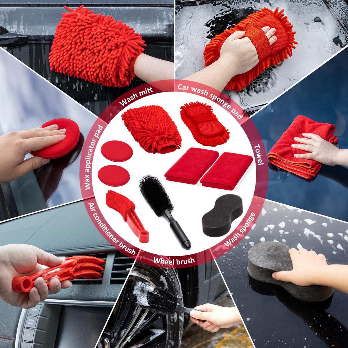 GPUSFAK 45Pcs Car Wash Cleaning Kit with High Power Handheld Vacuum Windshield Cleaning Tool with Side Mirror Squeegee D