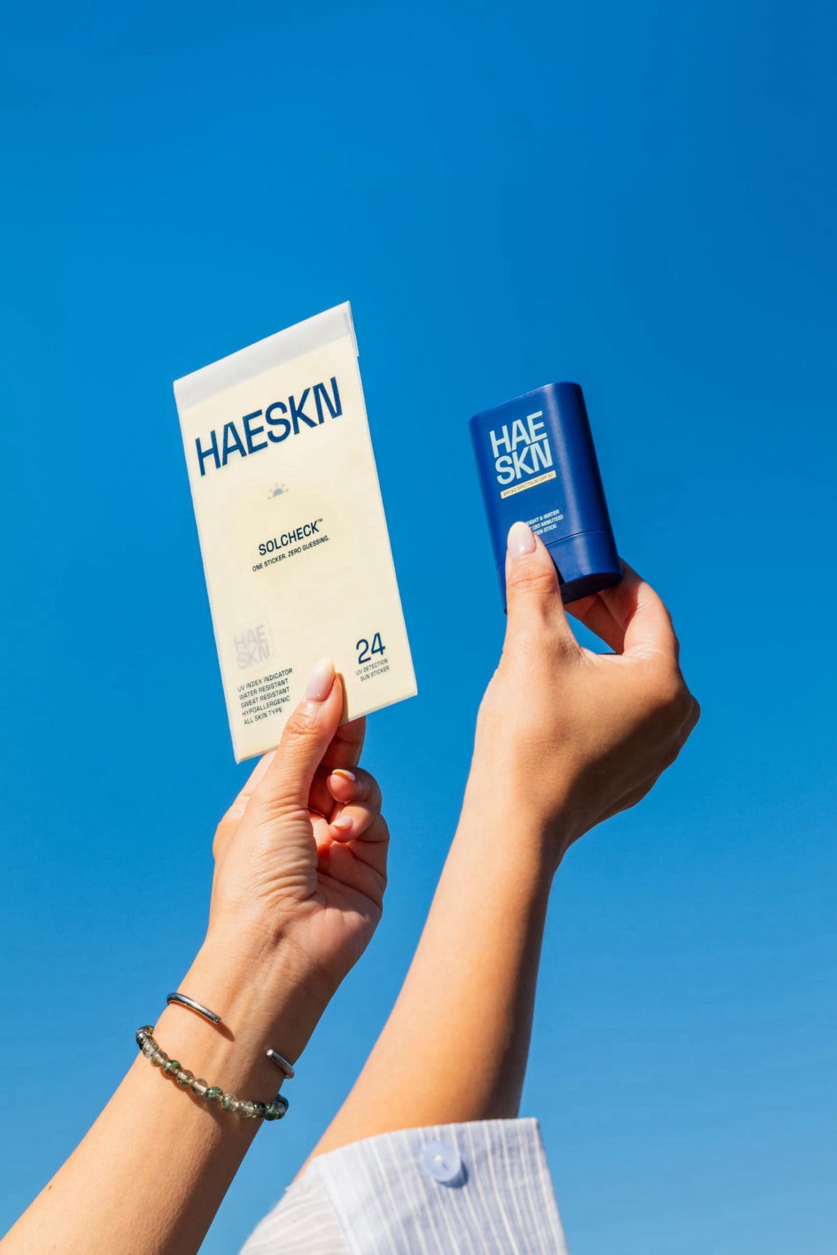 HAESKN Korean Sunscreen Stick SPF 50 Sunblock + SOLCHECK UV Stickers Bundle – full view