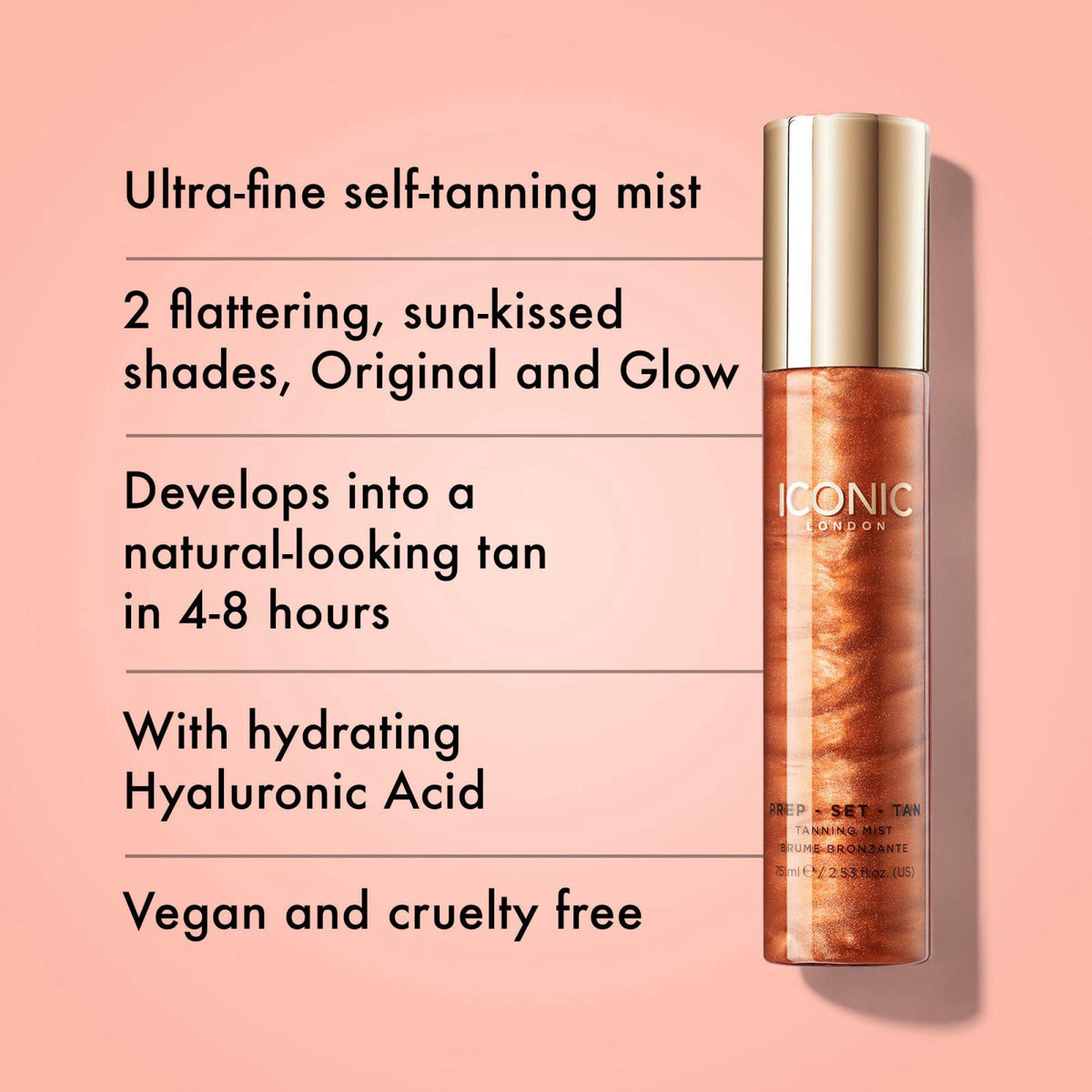 ICONIC LONDON Prep-Set-Tan Glow | Shimmer Facial Tanning Mist, 2.53 Fl Oz – close-up detail