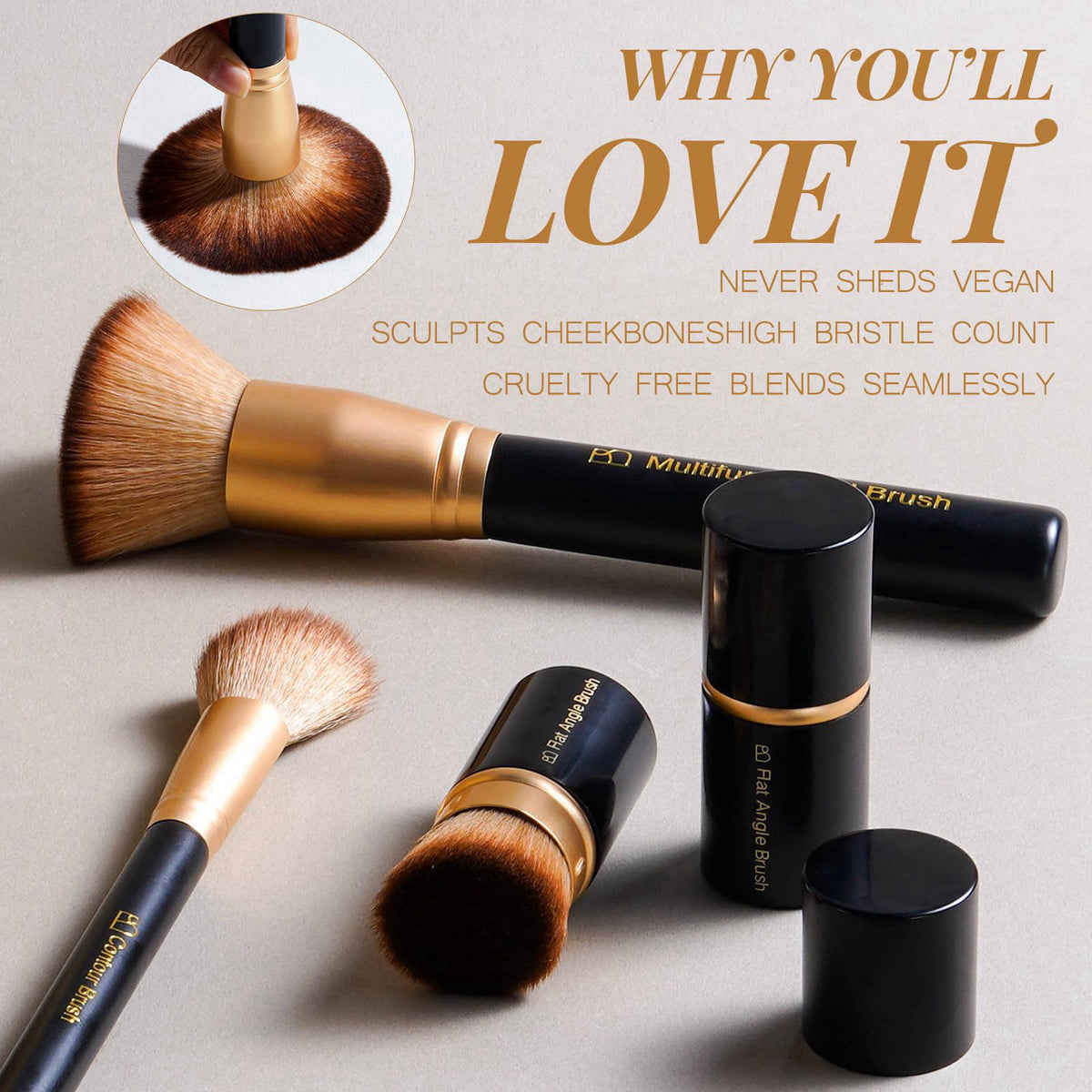 BS-MALL Makeup Brushes Set with Kabuki, Powder & Eyeshadow Brushes | Travel Friendly Makeup Kit with Bag | Concealer, Bl