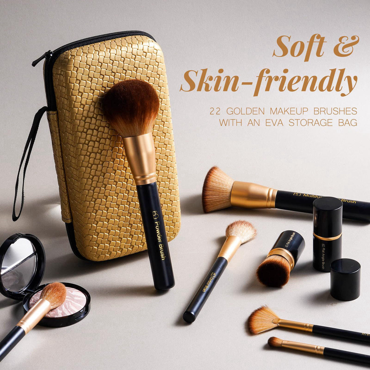 BS-MALL Makeup Brushes Set with Kabuki, Powder & Eyeshadow Brushes | Travel Friendly Makeup Kit with Bag | Concealer, Bl