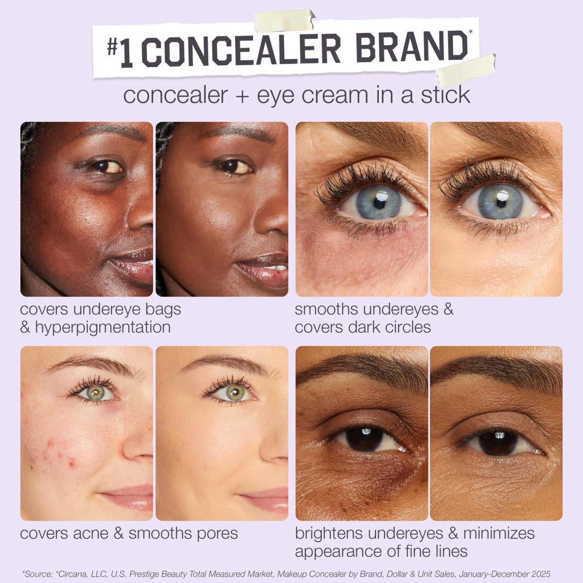 tarte shape tape blur concealer stick - Full Coverage Crease-Proof Makeup, Diamond-Shaped Precision Tip for Instant Eye 