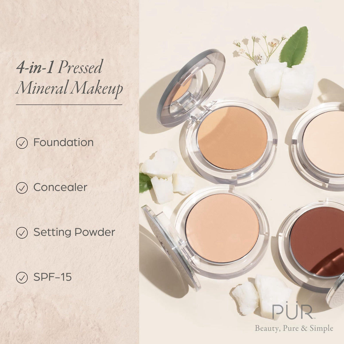 PÜR 4-in-1 Pressed Mineral Makeup Powder Foundation with SPF 15 – close-up detail in 08. MP3/Blush Medium