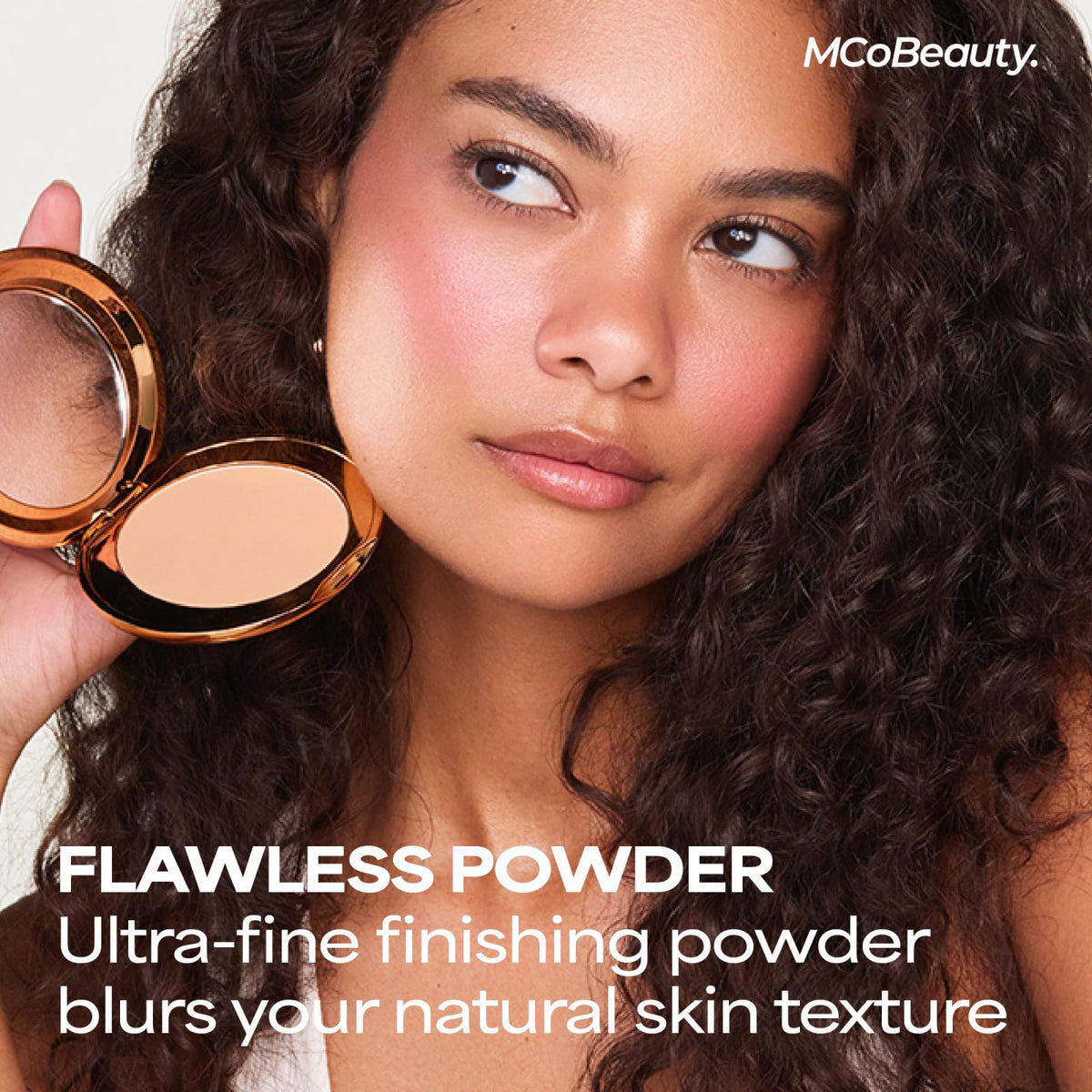 MCoBeauty Setting Spray, Powder, Glow Filter & Blush Set - Hot Pink – close-up detail in neutral