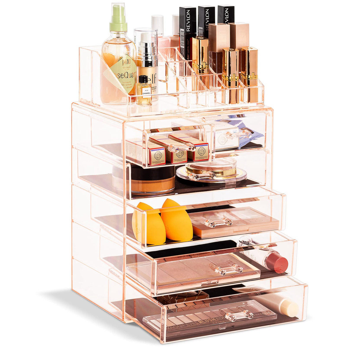 Sorbus Makeup Organizer, 6-Drawer Acrylic 2-Piece Set (Pink) – product photo (Cosmetic Display Cases)