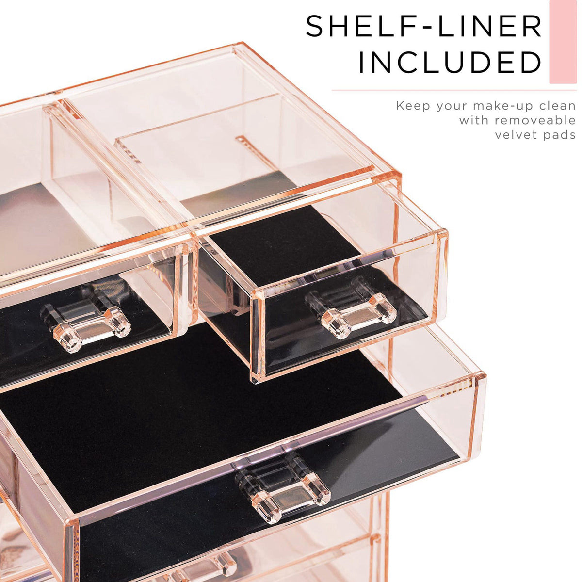 Sorbus Makeup Organizer, 6-Drawer Acrylic 2-Piece Set (Pink) – alternate angle