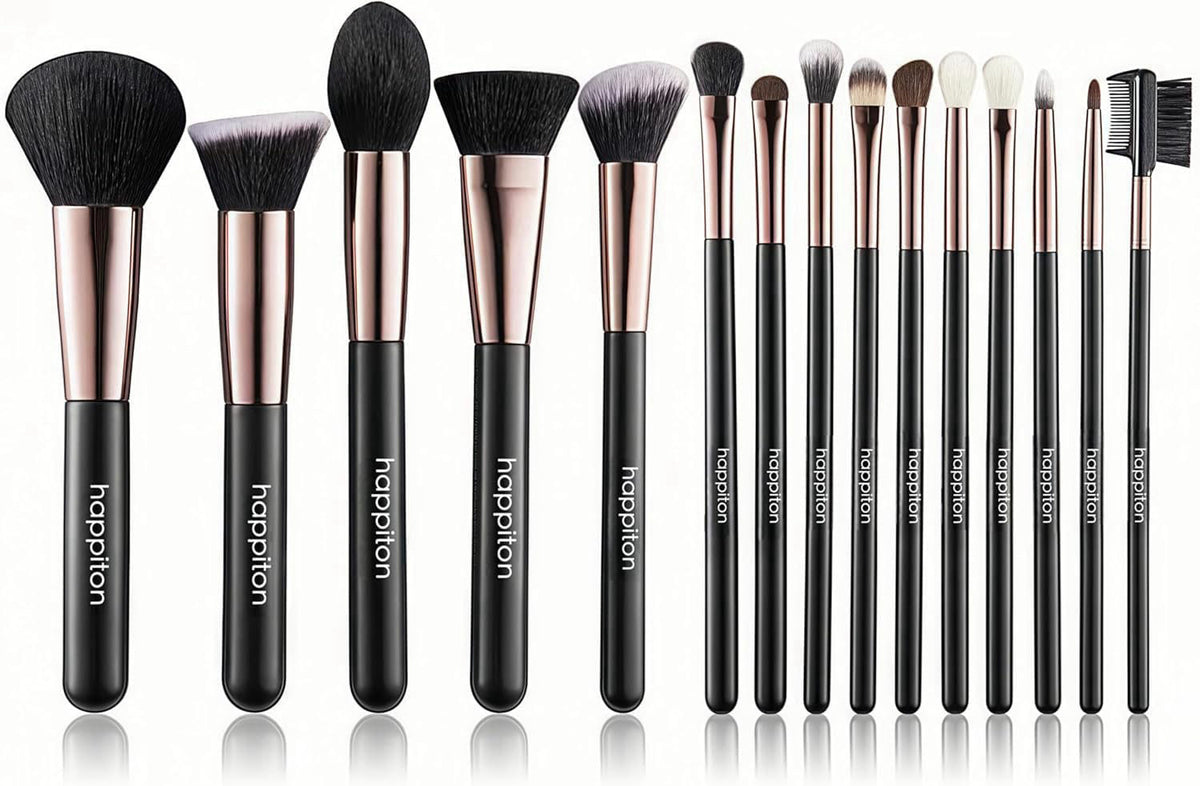 HAPPITON Makeup Brushes Set 17PCS Beauty Tool Kits for Eye Face Foundation Blender Concealer Makeup Brush With Rotating 