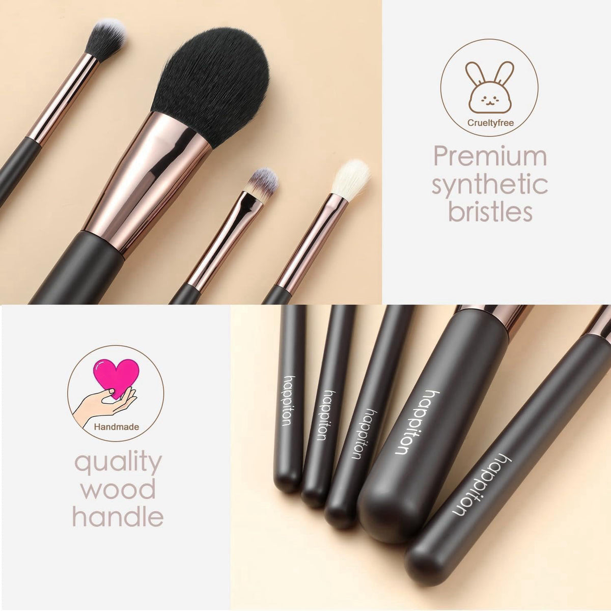 HAPPITON Makeup Brushes Set 17PCS Beauty Tool Kits for Eye Face Foundation Blender Concealer Makeup Brush With Rotating 