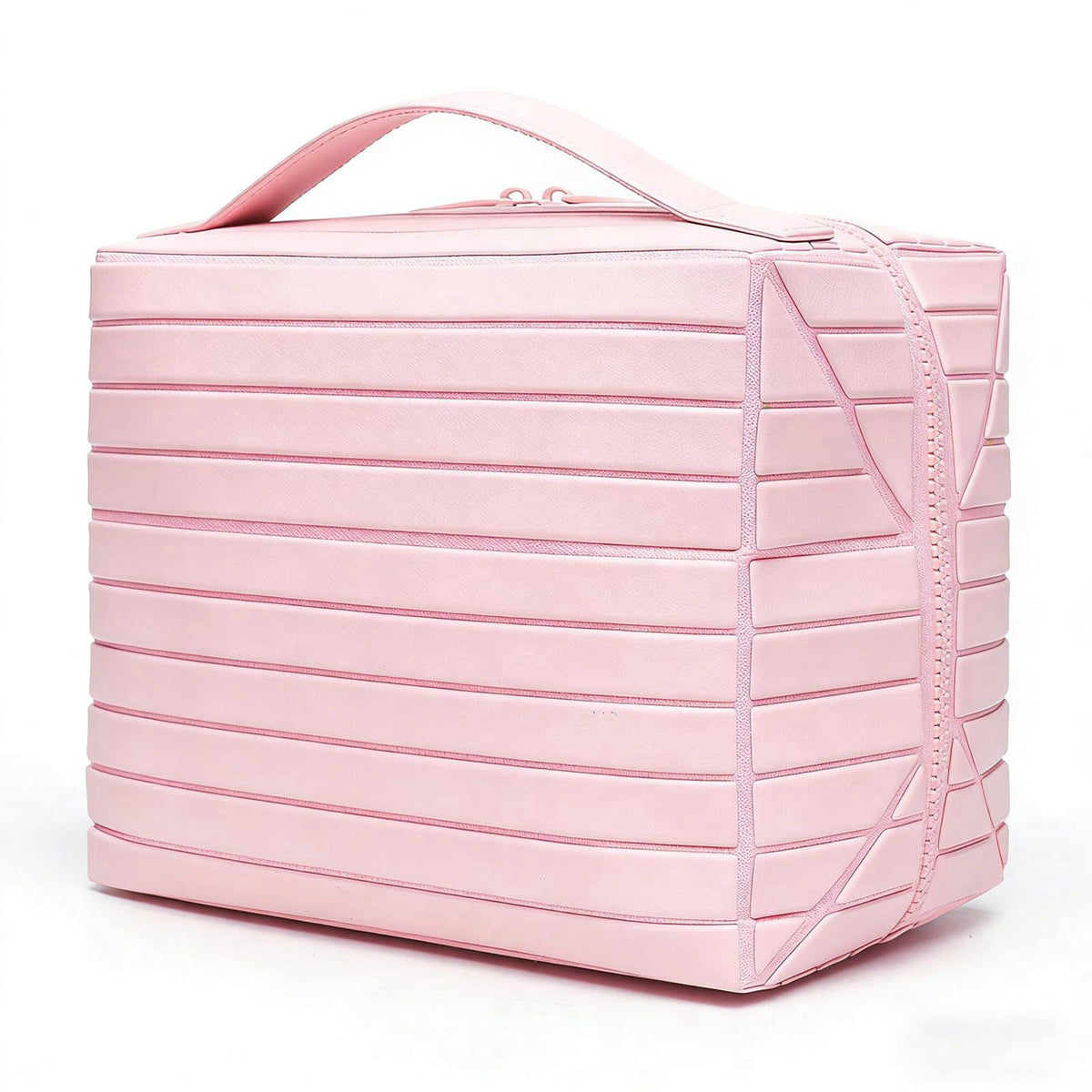 Parallel Traveler Makeup Bag with Dividers, Fold Down Toiletry Bag (Pink) – Pink, Faux Leather, Metal