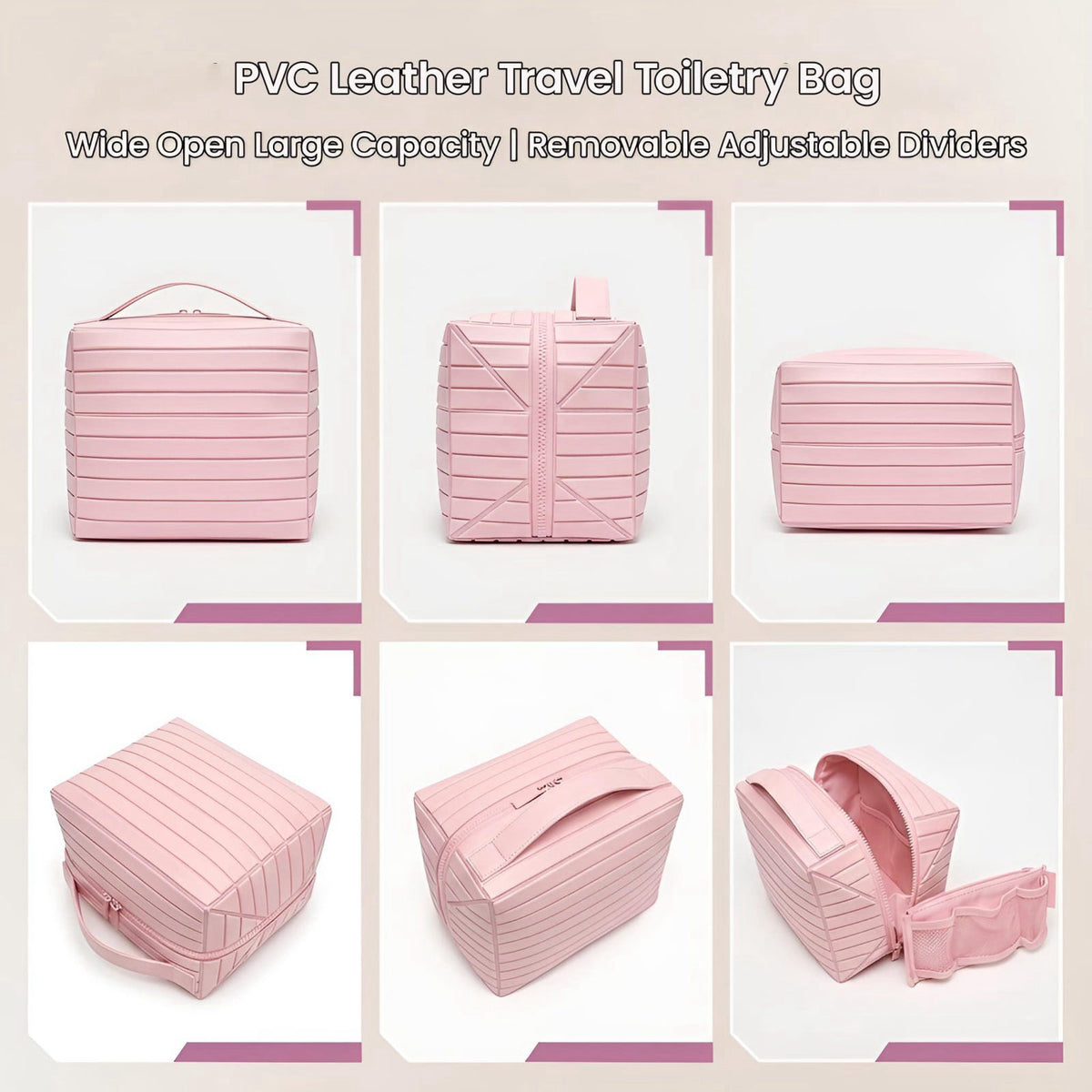 Parallel Traveler Makeup Bag with Dividers, Fold Down Toiletry Bag (Pink) – Toiletry Bags on display
