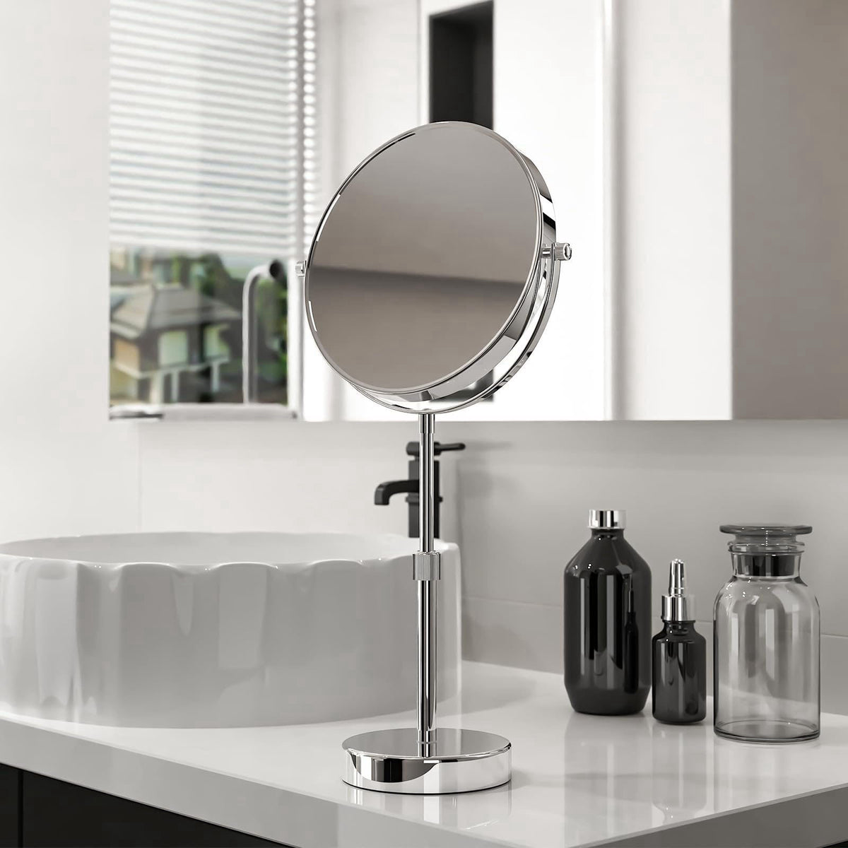 Nicesail Adjustable Makeup Magnified Mirror Chrome 7X 15 L x 9" W – close-up detail